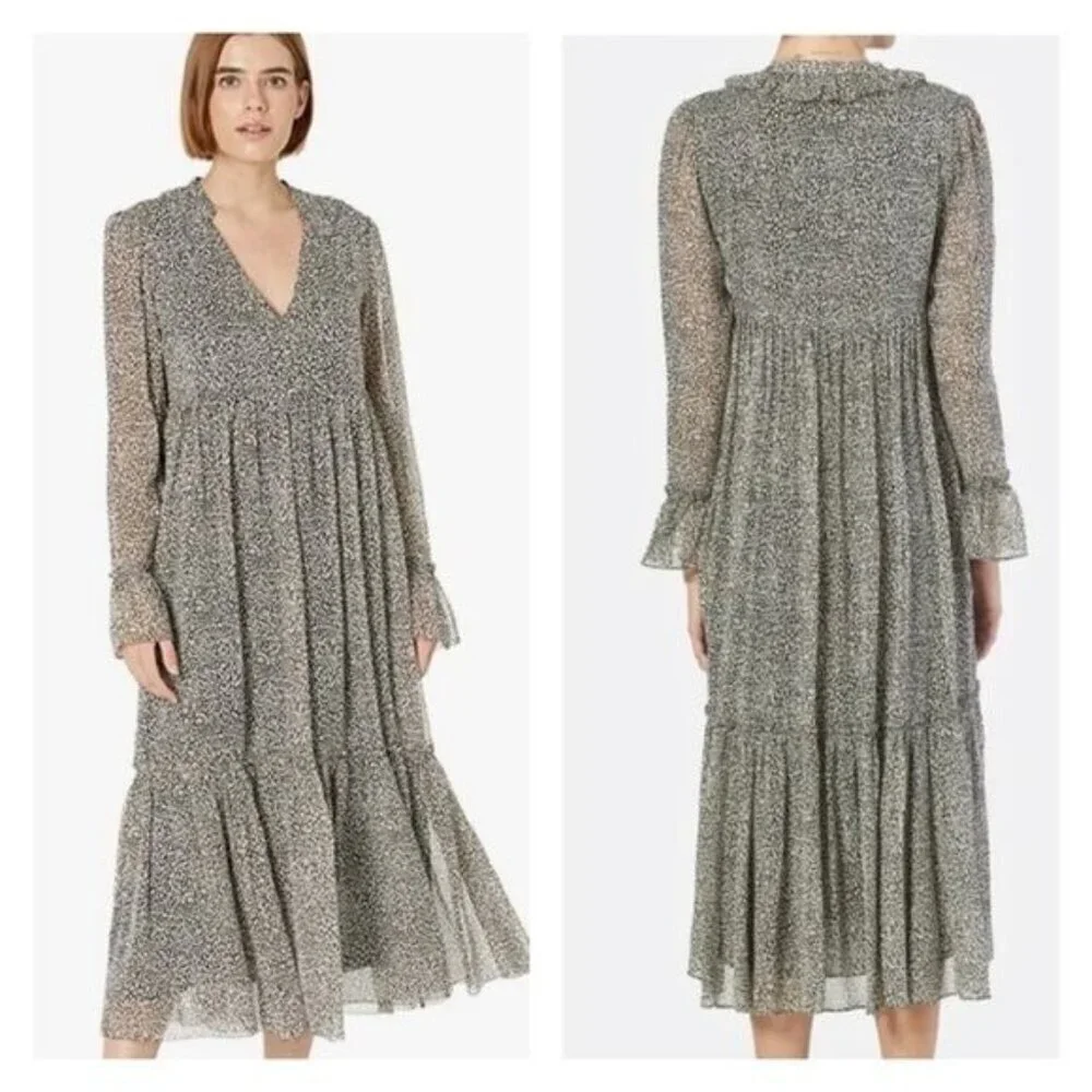NEW Joie Provence Midi Dress Silk Floral Black Long Sleeve Size Small S